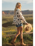 Polka Dot Ruffle Hem Long Sleeve Shirt - Greige Goods