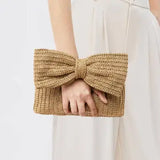 Bow Straw Handbag - Greige Goods