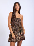 Leopard Smocked Bubble Hem Mini - Greige Goods