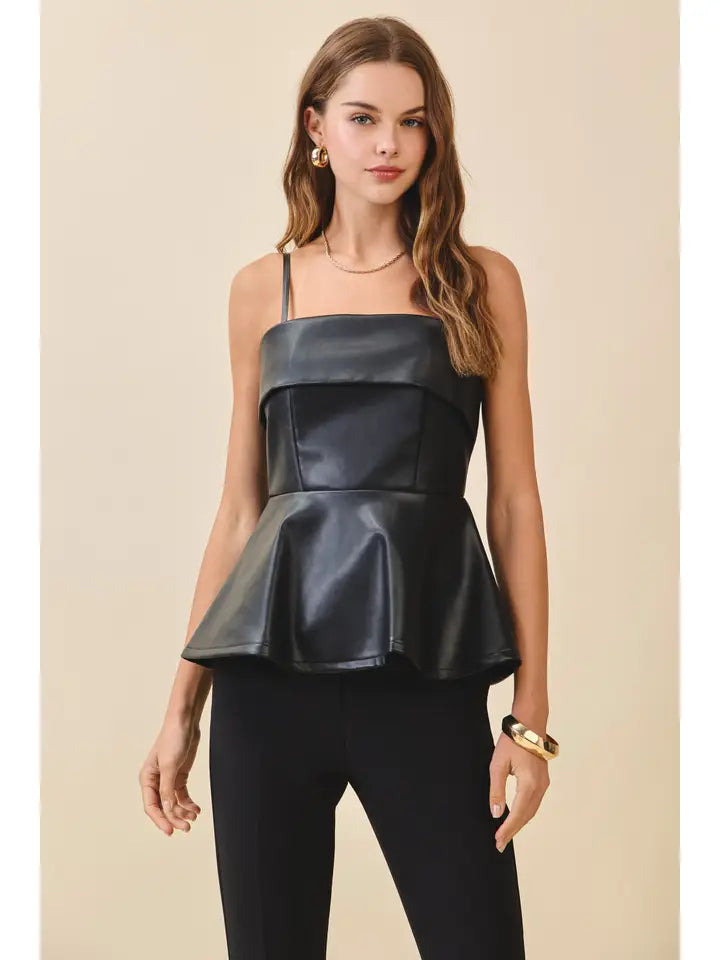 Faux Leather Peplum Top L Faux Leather Peplum Top L