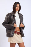 Washed Oversized Leather Jacket - Greige Goods