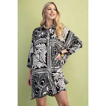 Print Shirt Dress - Greige Goods