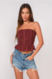 Smocked Ruched Ruffle Crop