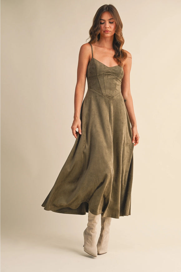 Suede Corset Midi Dress - Greige Goods