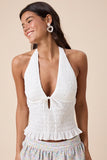 Halter V-Neck Open Back Top - Greige Goods