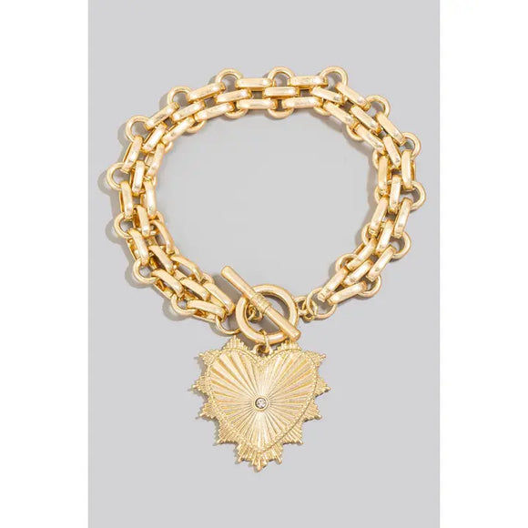 Intricate Heart Charm Toggle Chain Bracelet