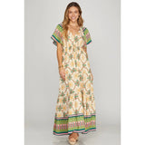 Woven Print Tiered Maxi Dress - Greige Goods