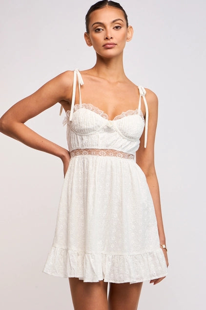 White Eyelet Tie Strap Mini - Greige Goods