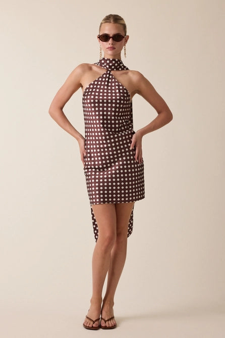 knee length dresses for ladies Satin Polka Dot Long Scarf Mini Dress M / Red Polka Dot main image 1