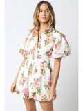 Olivia Floral Puff Sleeve Mini - Greige Goods