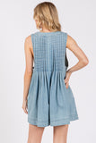 Pleated Tie Denim Romper - Greige Goods