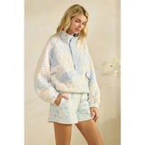 Textured Printed Quarter Zip Sweatshirt - Greige Goods