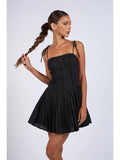 Tie Strap Pleated Mini Dress - Greige Goods