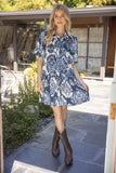 Collared Paisley Print Puff Sleeved Dress