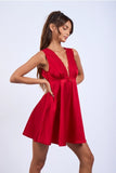 Satin Plunging V-Neck Mini