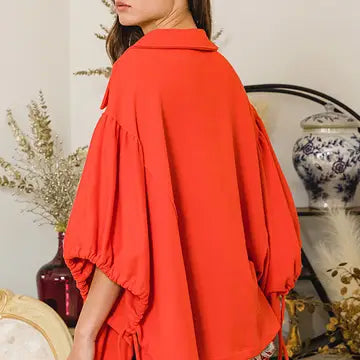 Drawstring Tie Sleeves Top - Greige Goods