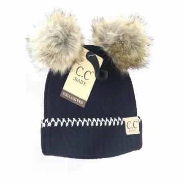 Baby Double Fur Pom Beanie