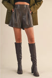Leather Pleated Shorts - Greige Goods