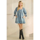 Denim Smocked Babydoll Mini - Greige Goods