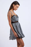 Checker Tie Strap Lace Trim Mini Dress