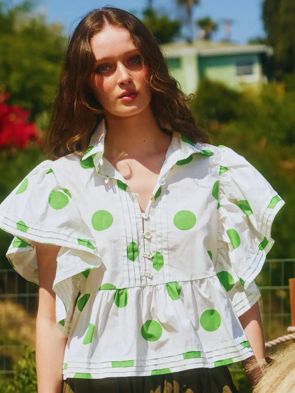 Ruffle Polka-Dot Top - Greige Goods