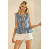 Tie Front Sleeveless Denim Top - Greige Goods
