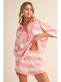 Striped Half Zip Top and Shorts Set - Greige Goods