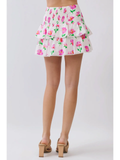 Floral Tiered Ruffle Trim Mini Skirt