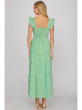 Square Neck Stripe Tiered Maxi Dress - Greige Goods