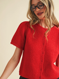 Short Puff Sleeve Sweater Cardigan