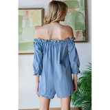 Off the Shoulder Denim Romper - Greige Goods