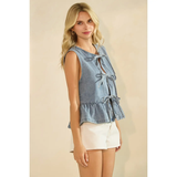 Tie Front Sleeveless Denim Top - Greige Goods