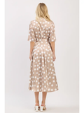 Polka Dot Printed Button Down Midi Dress - Greige Goods