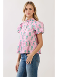 Floral Print Button Down Peplum Blouse