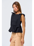 Peplum Top with Ribbon - Greige Goods