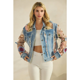Denim Jacket with Floral Organza Inset