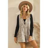 French Terry Sleeveless V Neck Romper - Greige Goods