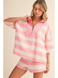 Striped Half Zip Top and Shorts Set - Greige Goods