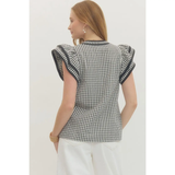 Gingham Flutter Sleeve Top - Greige Goods