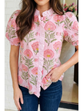 Floral Ruffle Striped Top - Greige Goods