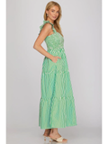 Square Neck Stripe Tiered Maxi Dress - Greige Goods
