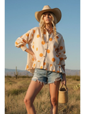 Polka Dot Ruffle Hem Long Sleeve Shirt