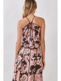 Floral Print Paneled Detail Halter Crop Top
