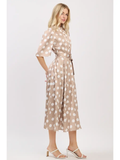 Polka Dot Printed Button Down Midi Dress - Greige Goods