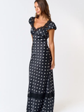 Polka Dot Satin Lacy Maxi Dress