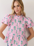 Floral Print Button Down Peplum Blouse