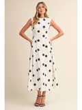 Sleeveless Polka Dot Midi Dress - Greige Goods