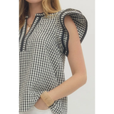 Gingham Flutter Sleeve Top - Greige Goods