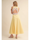 Striped Lace Trim Open Back Detail Midi Dress - Greige Goods
