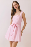 Scalloped Trim Self Tie Mini Dress